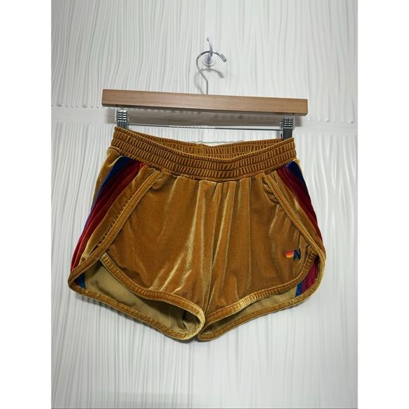 Aviator Nation Women’s Gold Velvet 9.75" Rise Shorts, RARE HTF - Picture 1 of 11